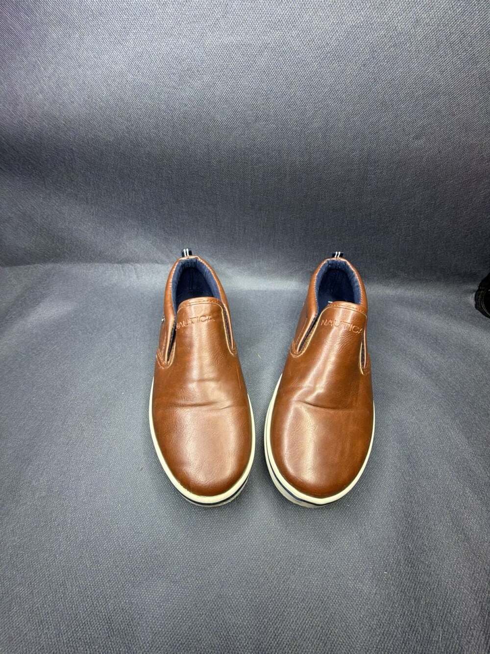 Nautica Akeley Brown Faux Leather Slip-On Casual Shoes Boys Size 4